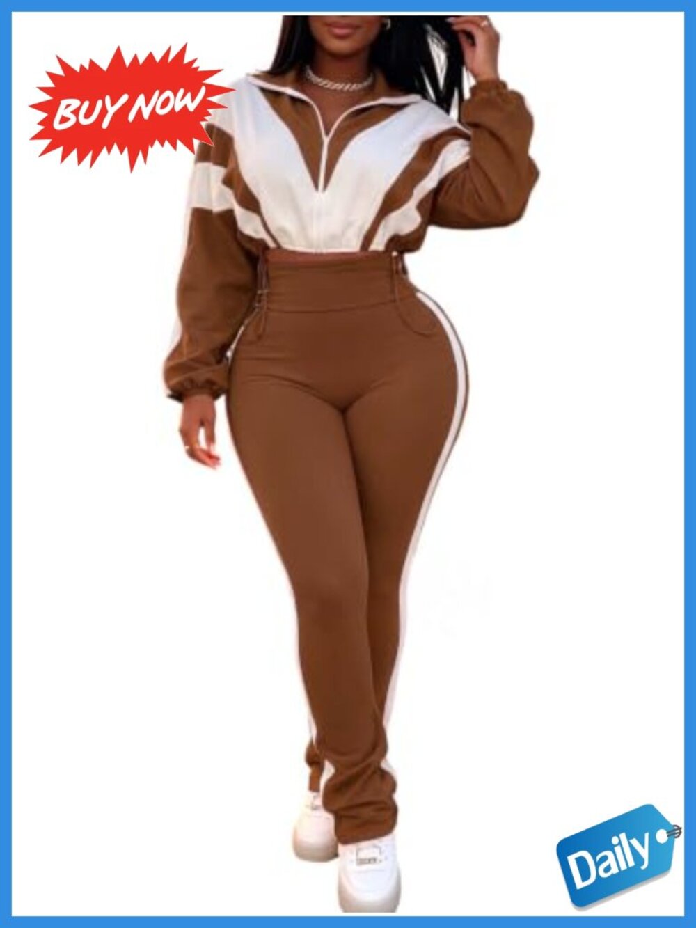 Women 2 Piece Sweatsuit Zip Up Jacket Long Flare Pants Workout Set